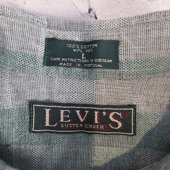 Vintage Levi's Sutter Creek Flannel Shirt Large Long Sleeve Gingham Green Flawed - Picture 5 of 10